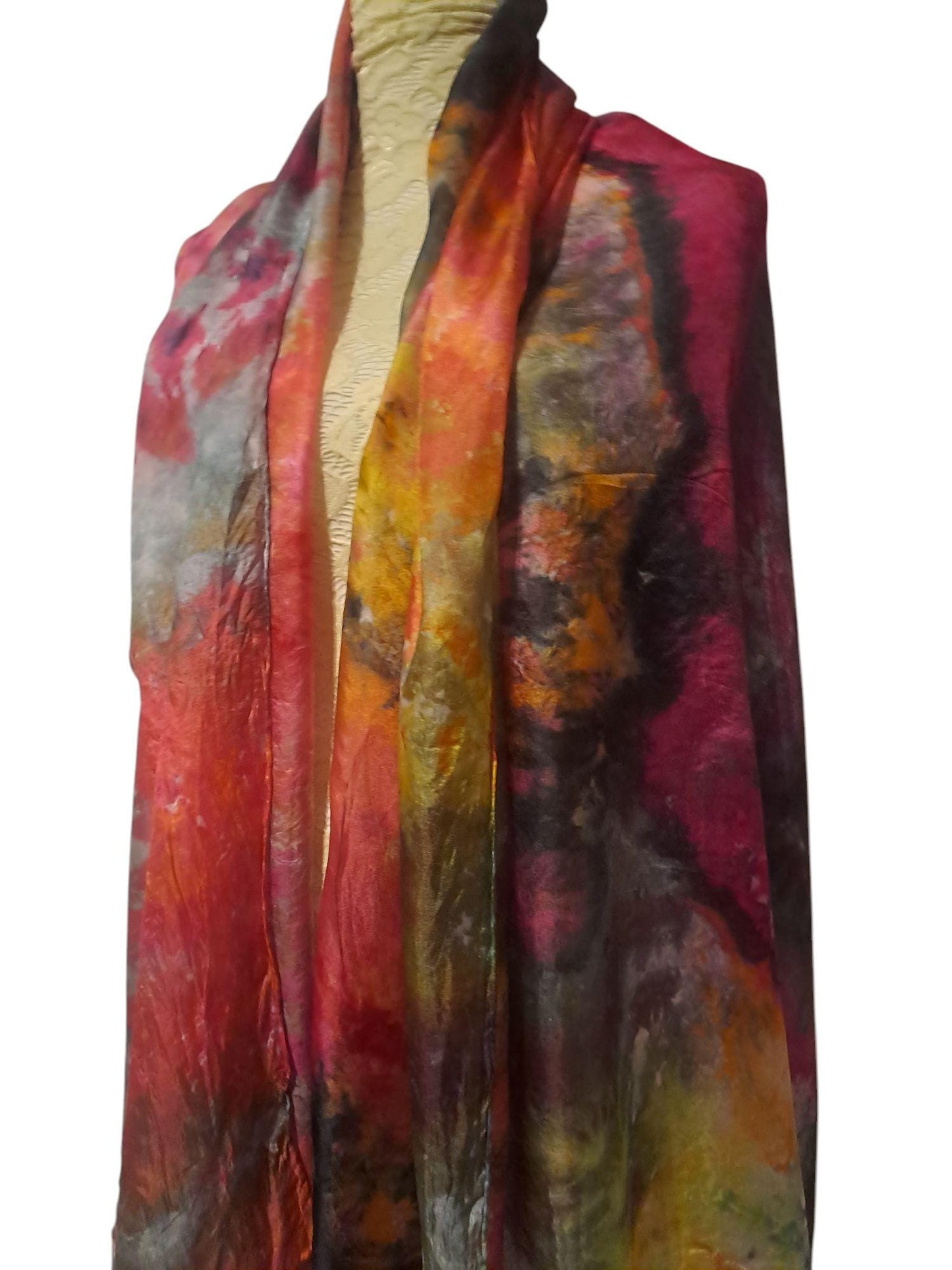 Red Abstract Scarf: Elegant Ice-Dyed Ladies Accessory