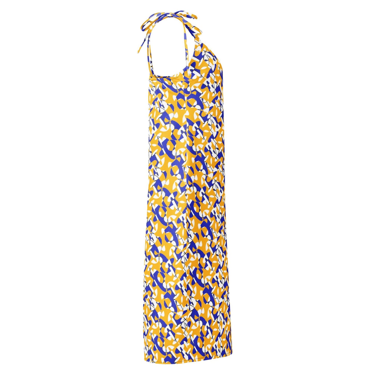 Tie-Strap Sunset Bloom Holiday Slip Midi Dress