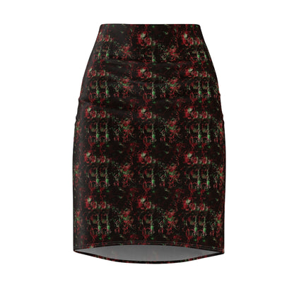 Dark Floral Gothic Pencil Skirt — Red & Black All-Over Print