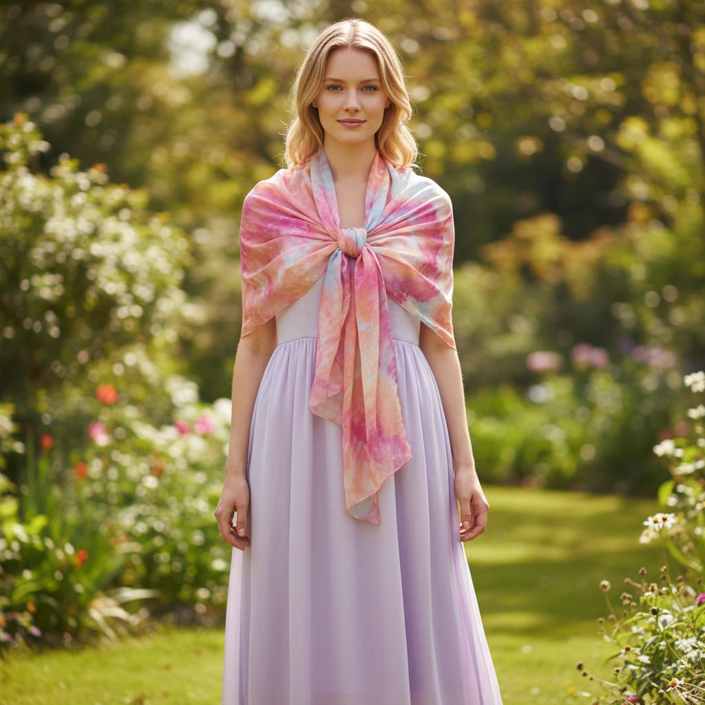 golden  yellow and pink blossoms shawl, elegant bright colourful shawl.