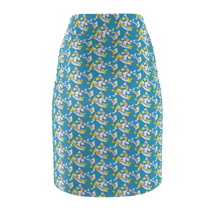 Floral Pencil Skirt: Vibrant Polyester Spandex Blend, Midi Skirt
