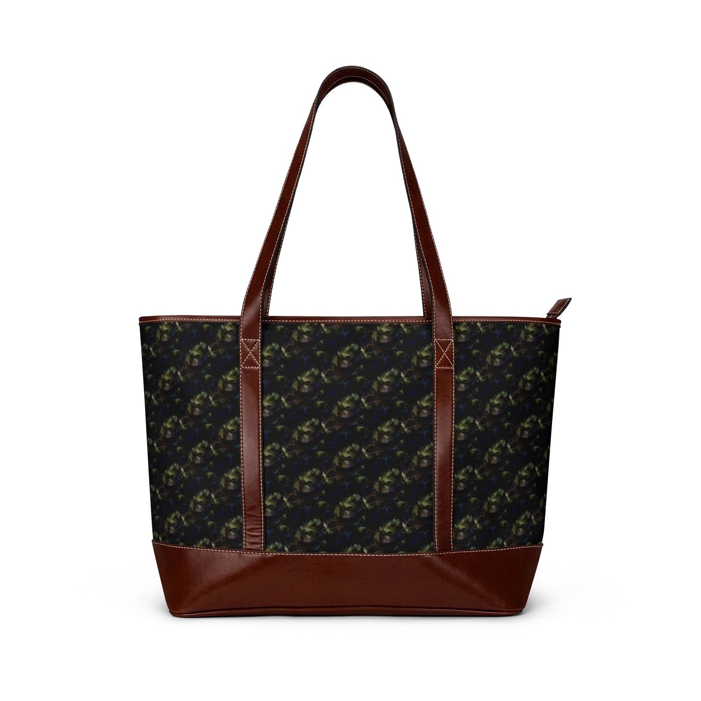Vintage Botanical Tote Handbag — Dark Floral Pattern Shoulder Bag