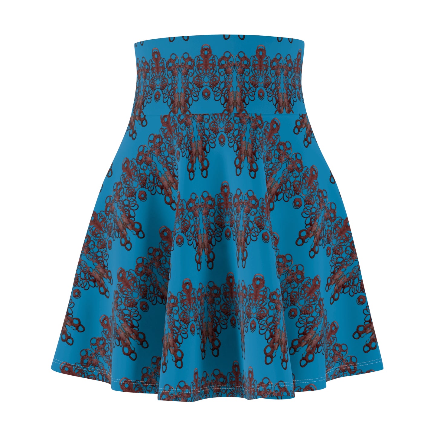 Blue Geometric Pattern Skater Skirt — Abstract Tribal Print