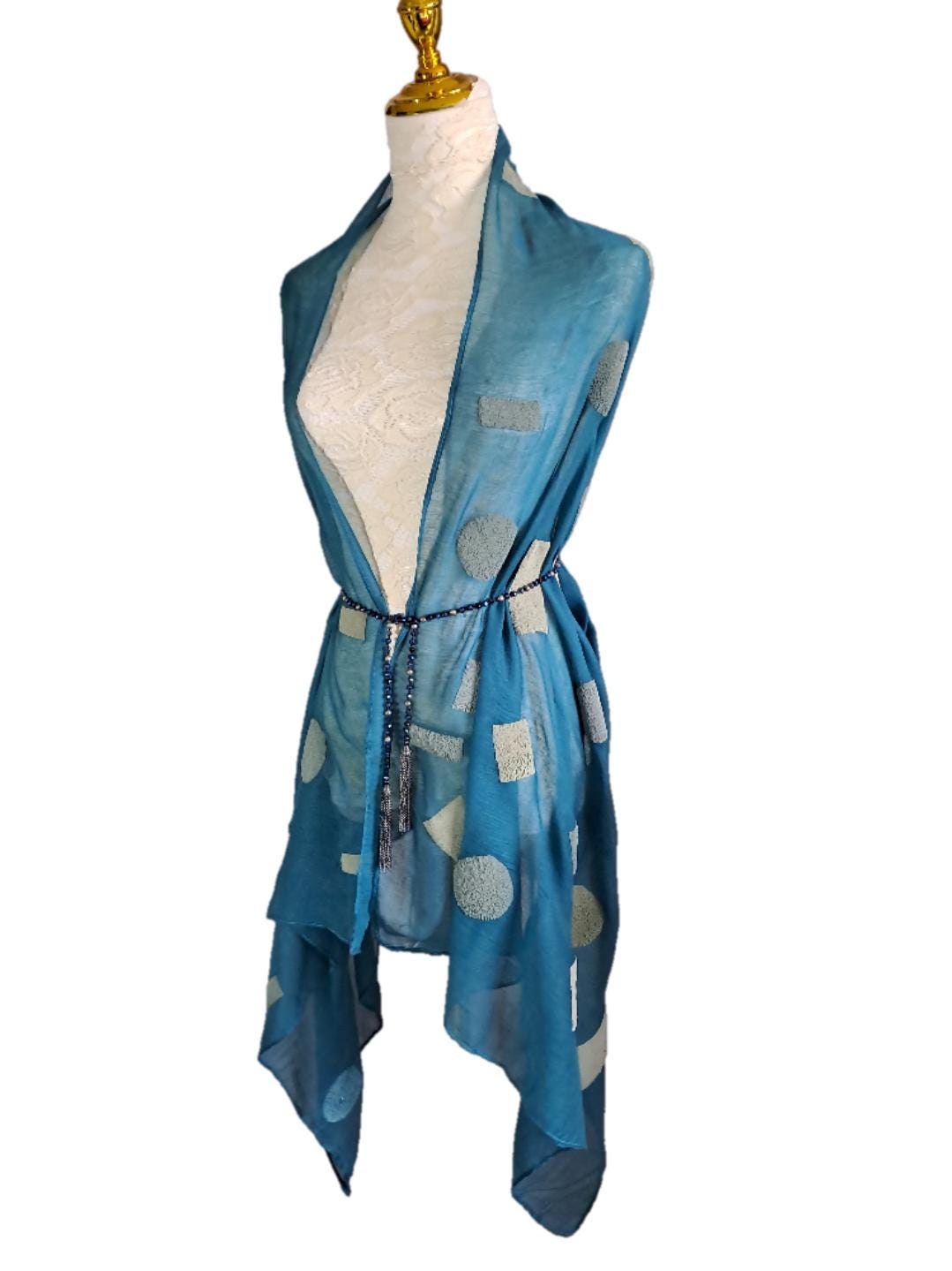 Elegant Teal Dream Shawl, Playful Polka Dots Wrap for Chic Evenings