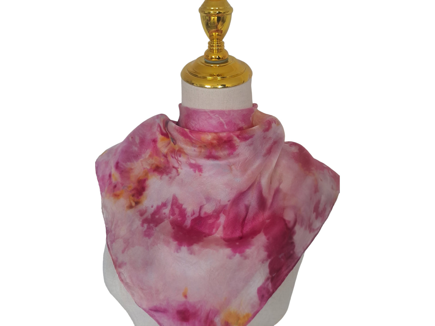Handmade Ice Dyed Silk Scarf: Rose Pink & Golden Yellow