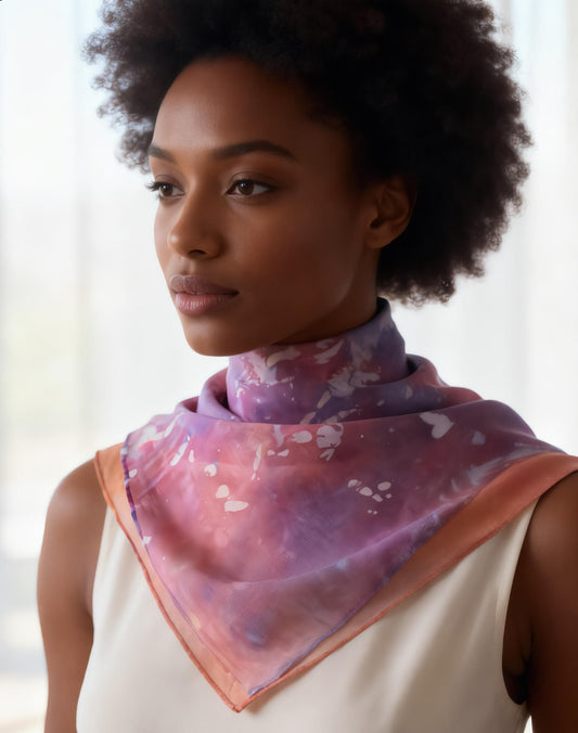 Batik Ice-Dyed Silk Scarf Set, Handmade Neck Scarf