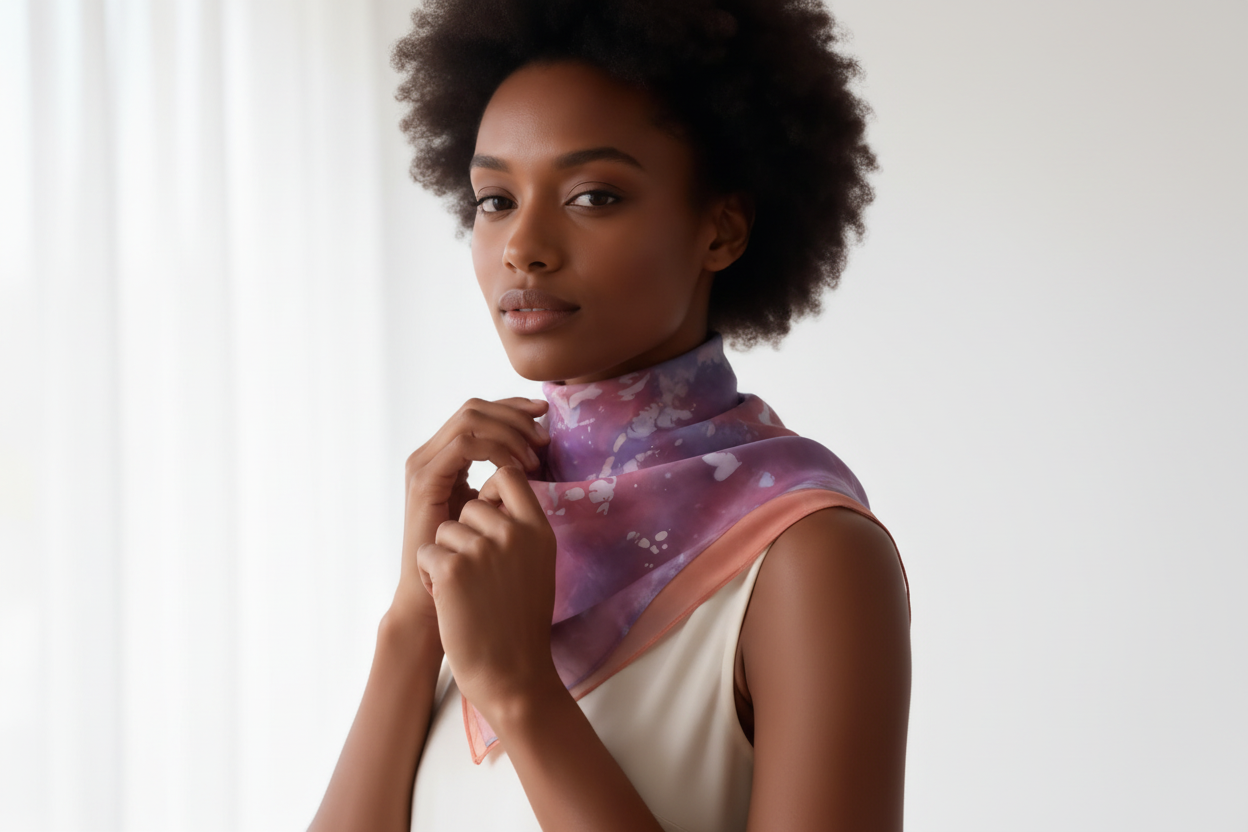 Batik Ice-Dyed Silk Scarf Set, Handmade Neck Scarf