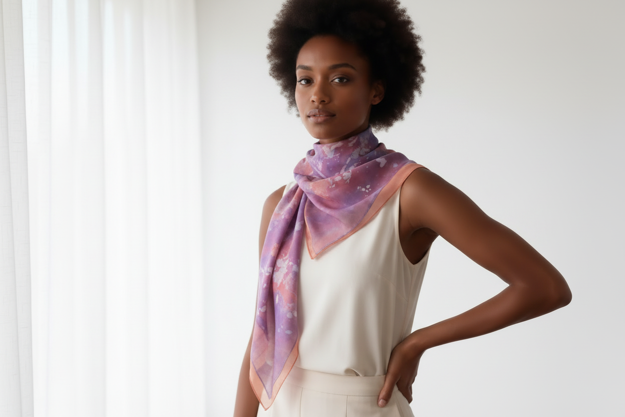 Batik Ice-Dyed Silk Scarf Set, Handmade Neck Scarf