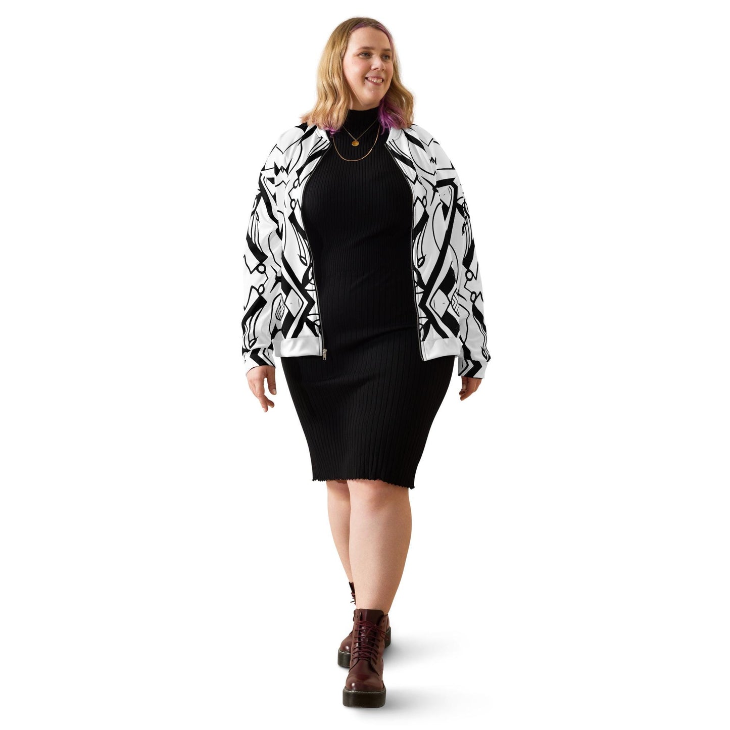 Abstract Bomber Jacket: Graphic Print, Plus Size Fashion