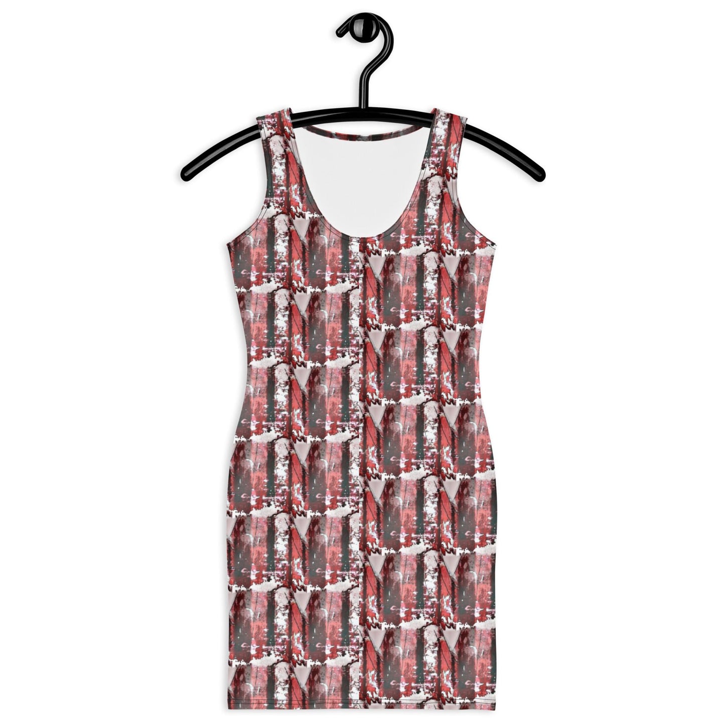Red & White Abstract Bodycon Dress – Super Fitted, Elegant Yet Casual PartyDress. Date Night Outfit