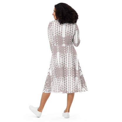Bronze & White Skater Dress | Long Sleeve Midi with Pockets