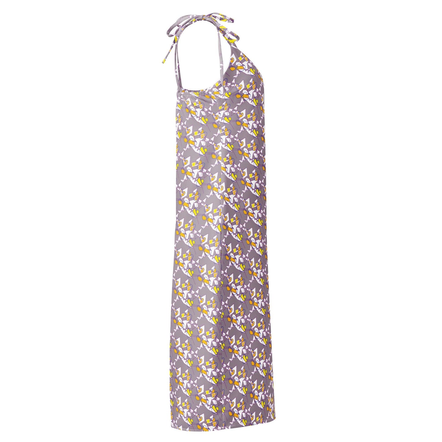 Lavender Floral Midi Slip Dress: Tie-Strap Chiffon Gown