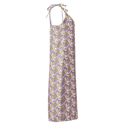 Lavender Floral Midi Slip Dress: Tie-Strap Chiffon Gown