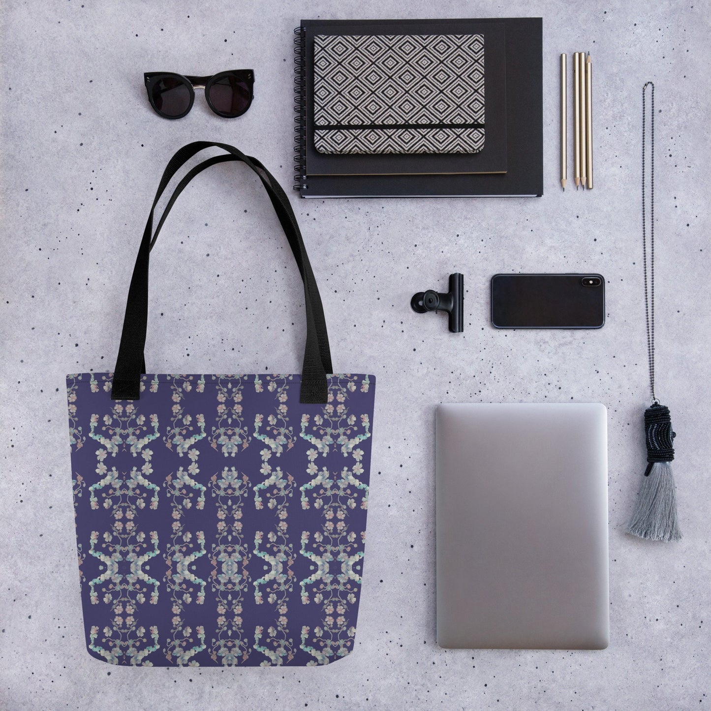 Violet Floral Tote Bag: Everyday Reusable Shopping Bag