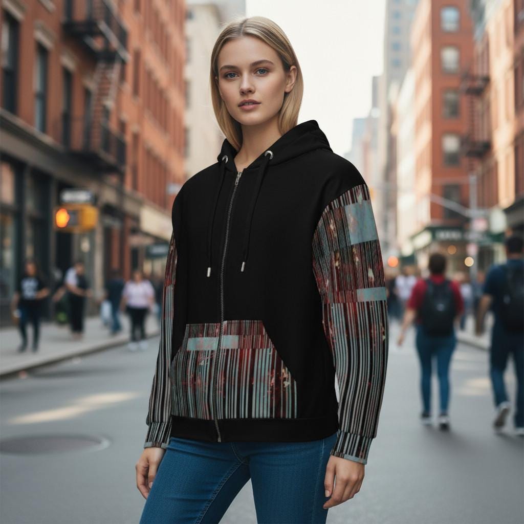 Unisex zip hoodie barcoded hoodie
