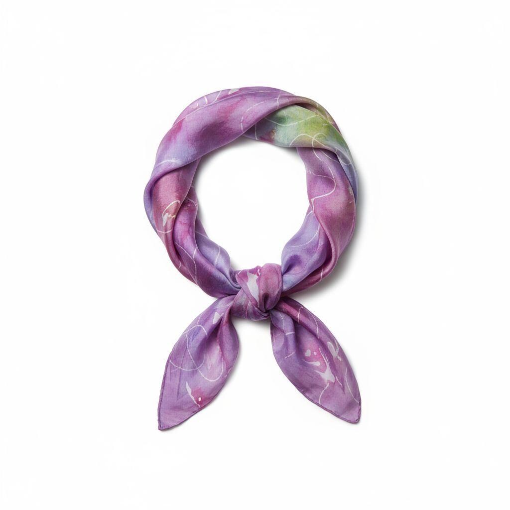 Pink and Green Batik Silk Scarf with Metallic Accents