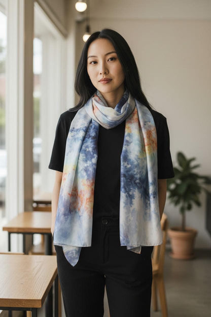 Icedyed Tie-Dyed Silk Scarf: Handmade Blue Emerald Square Scarf