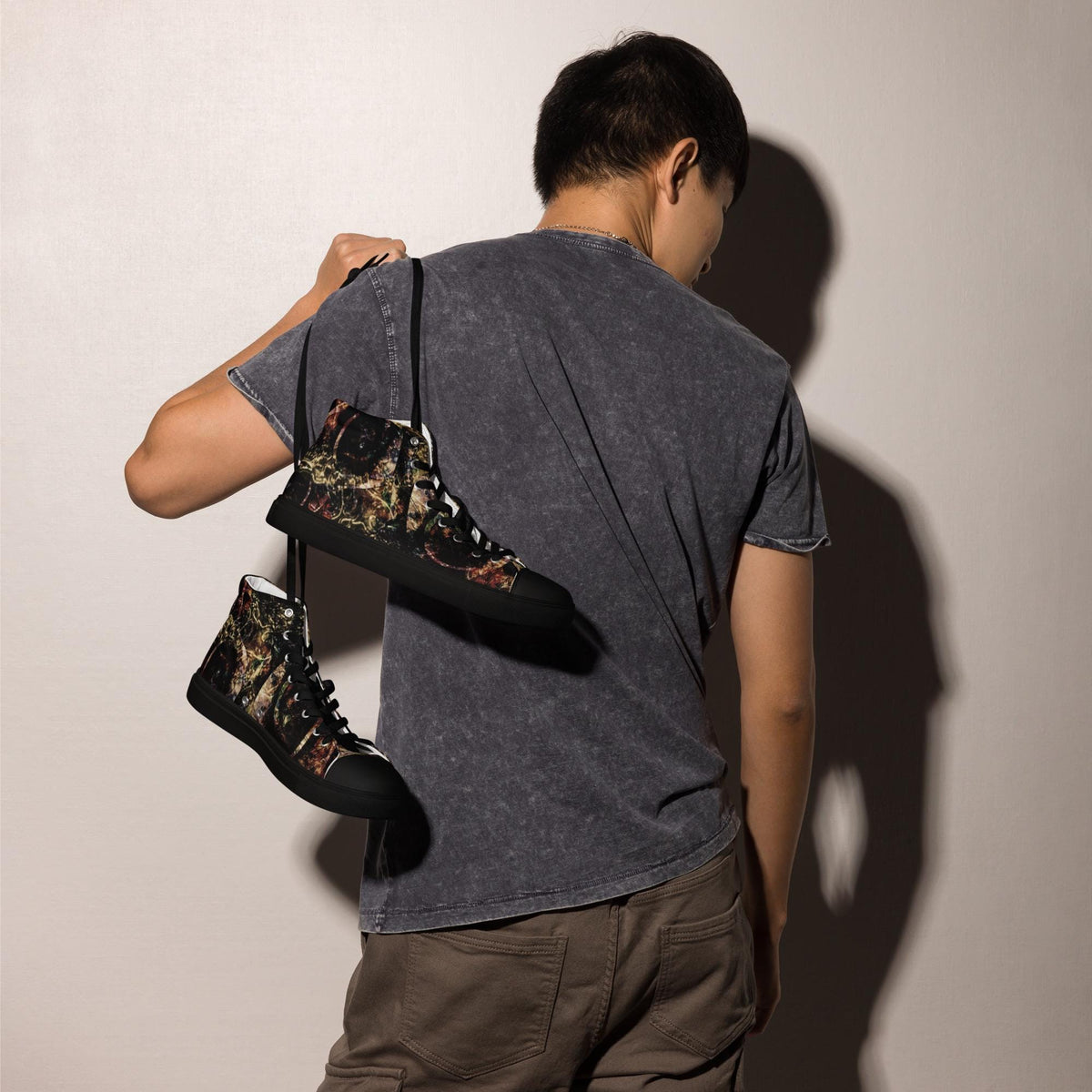 Men's Floral Canvas High Top Trainers: Avant-Garde Sneakers