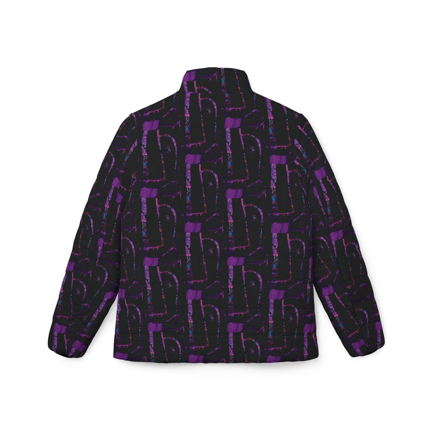 Abstract Print Womens Puffer Jacket: Stylish Polyester Outerwear