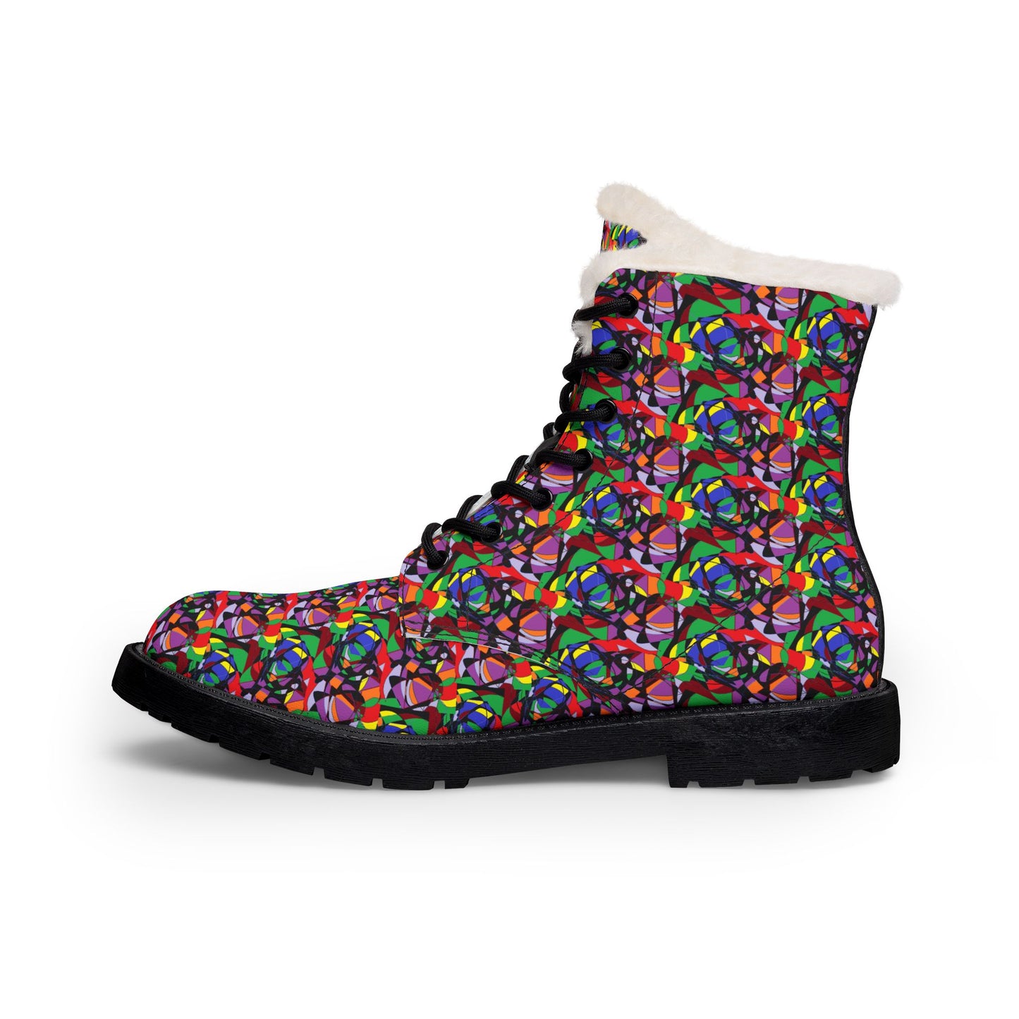 Colorful Abstract Floral Pattern Boots Winter Fur Boots