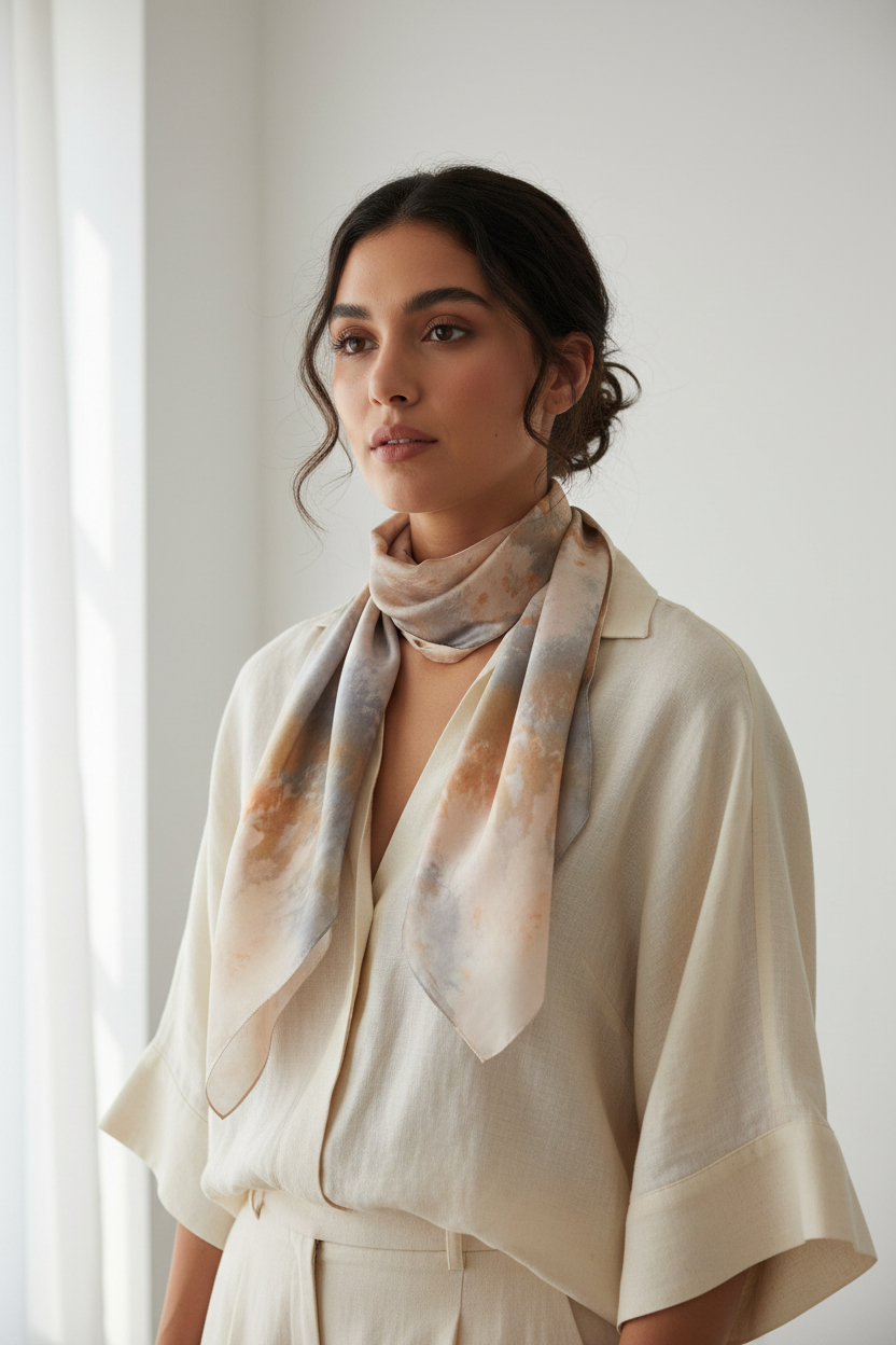 Handmade Ice-Dyed Silk Scarf – One-of-a-Kind Wearable Art | ice dyed water coloured effect Design