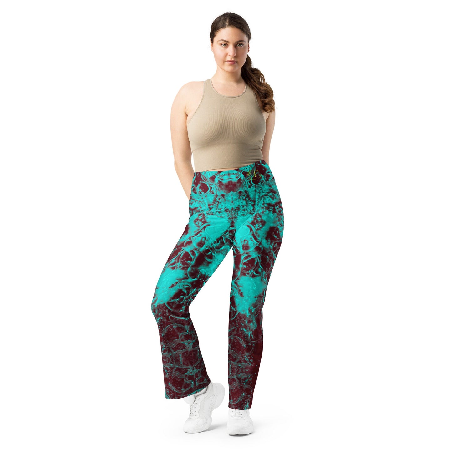 High-Waisted Flare Leggings: Recycled Polyester Stretchy Yoga Pants
