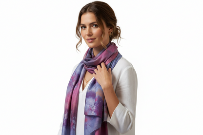 Ice Dyed Scarf: Vibrant Blue Purple Pink Lightweight Silk Scarf