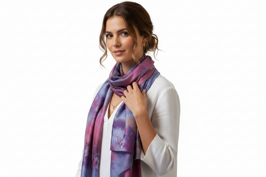 Ice Dyed Scarf: Vibrant Blue Purple Pink Lightweight Silk Scarf