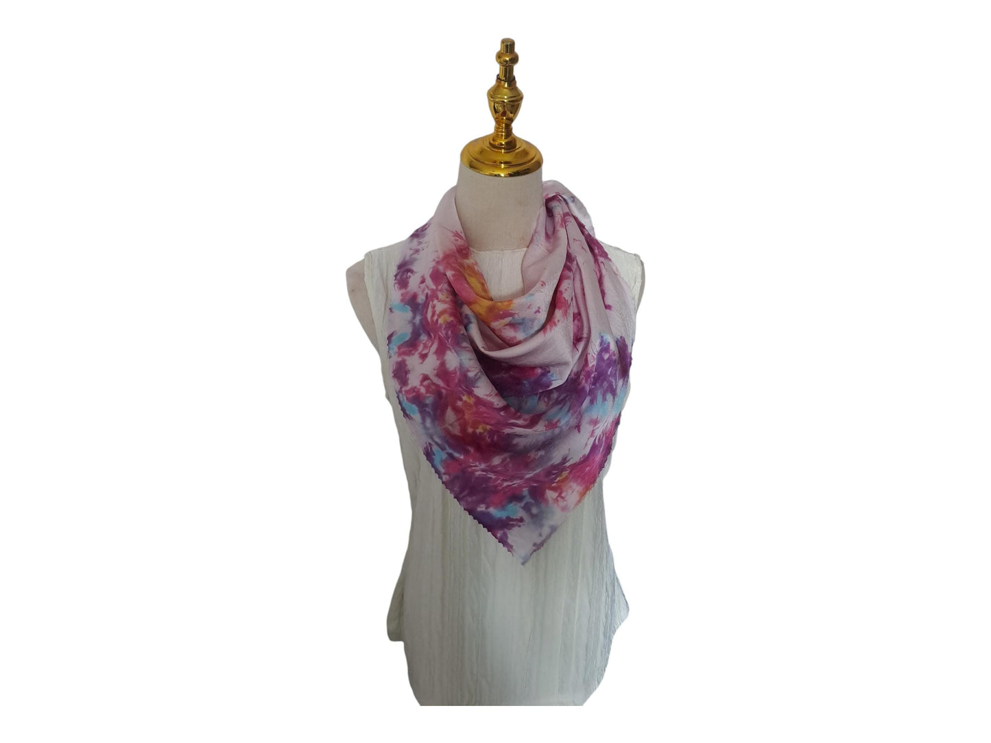 Purple tie dyed scarf, handmade mulberry silk triangle scarfs, soft shiny scarf.