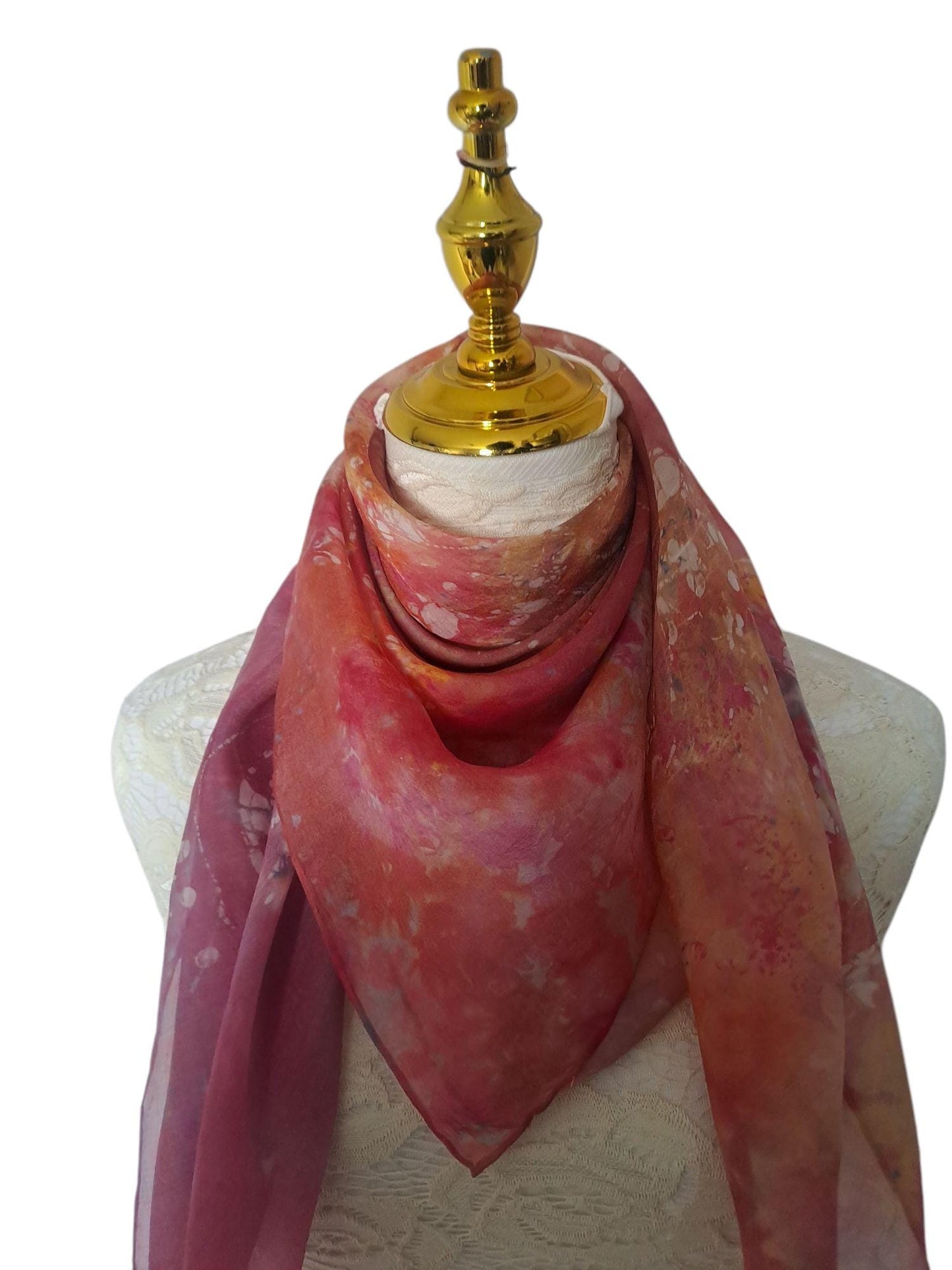 Handcrafted Batik Silk Scarf: Pink Blossoms, Light Purple Accessory
