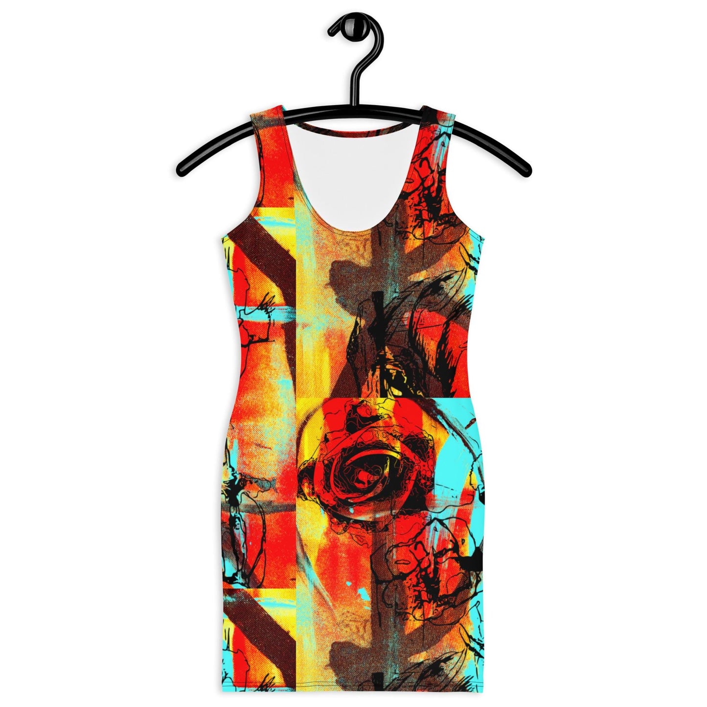 Red Floral Bodycon Dress: Sleeveless Party Cocktail Dress