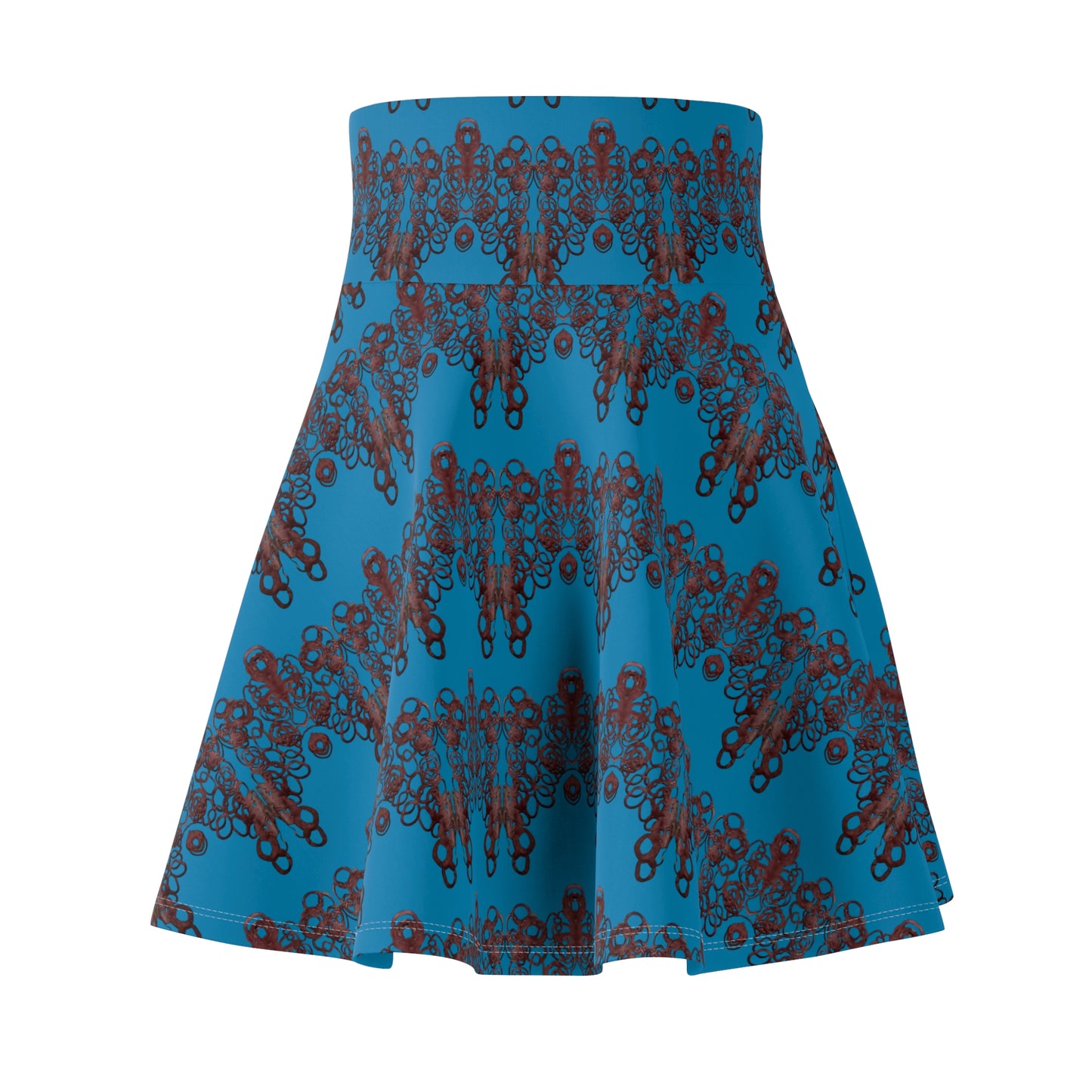Blue Geometric Pattern Skater Skirt — Abstract Tribal Print