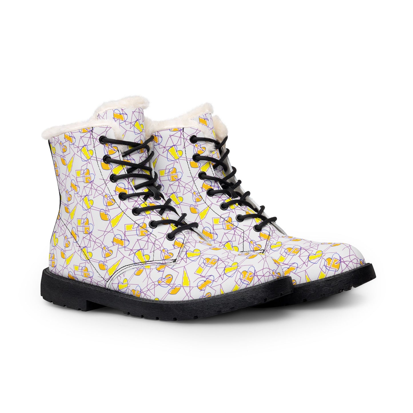 Floral Confetti Fur-Lined Leather Boots — Women's Cozy Winter Ankle Boots