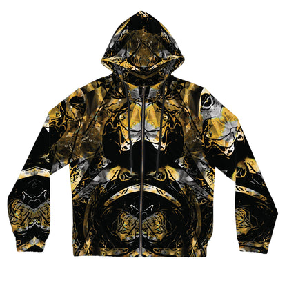 Abstract Gold & Black All-Over-Print Zip Hoodie