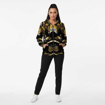 Abstract Gold & Black All-Over-Print Zip Hoodie