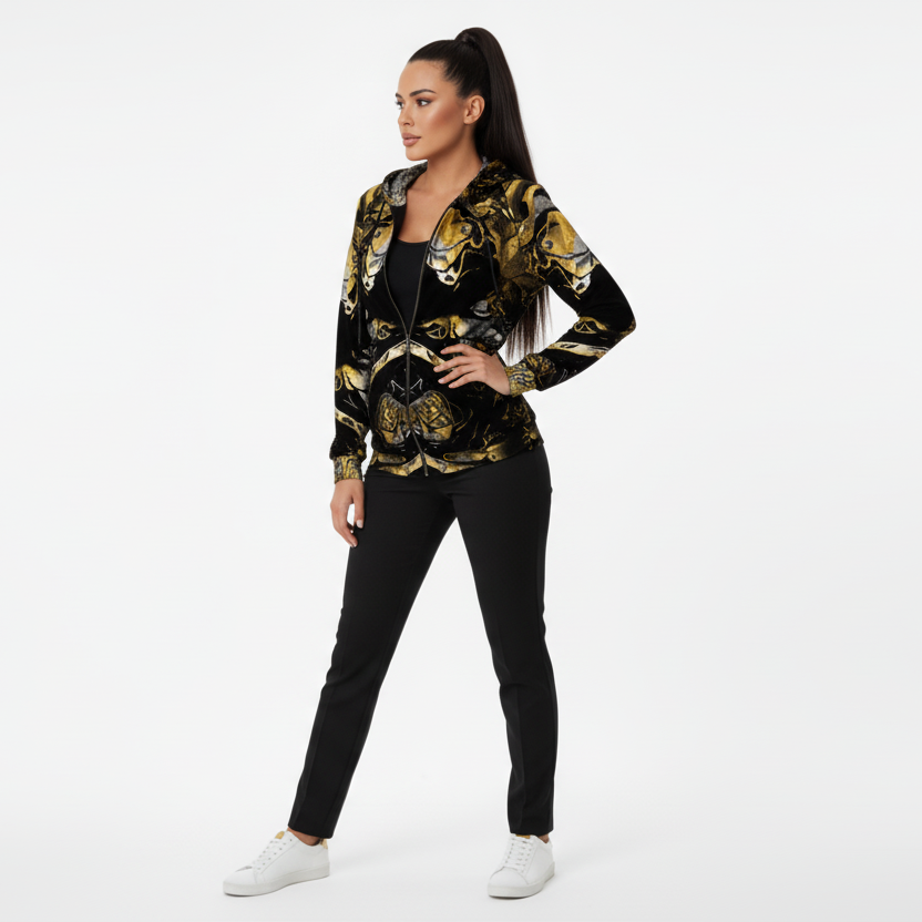 Abstract Gold & Black All-Over-Print Zip Hoodie