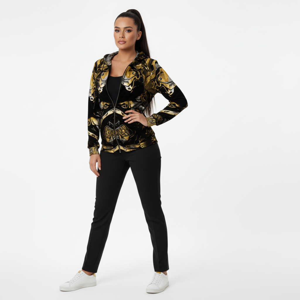 Abstract Gold & Black All-Over-Print Zip Hoodie