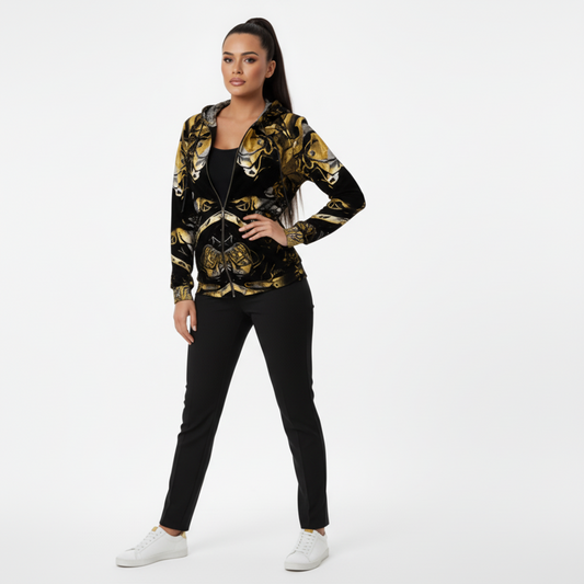 Abstract Gold & Black All-Over-Print Zip Hoodie