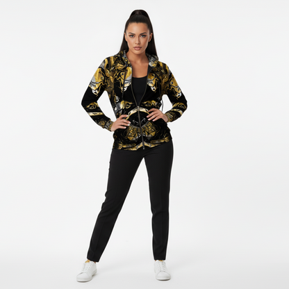 Abstract Gold & Black All-Over-Print Zip Hoodie