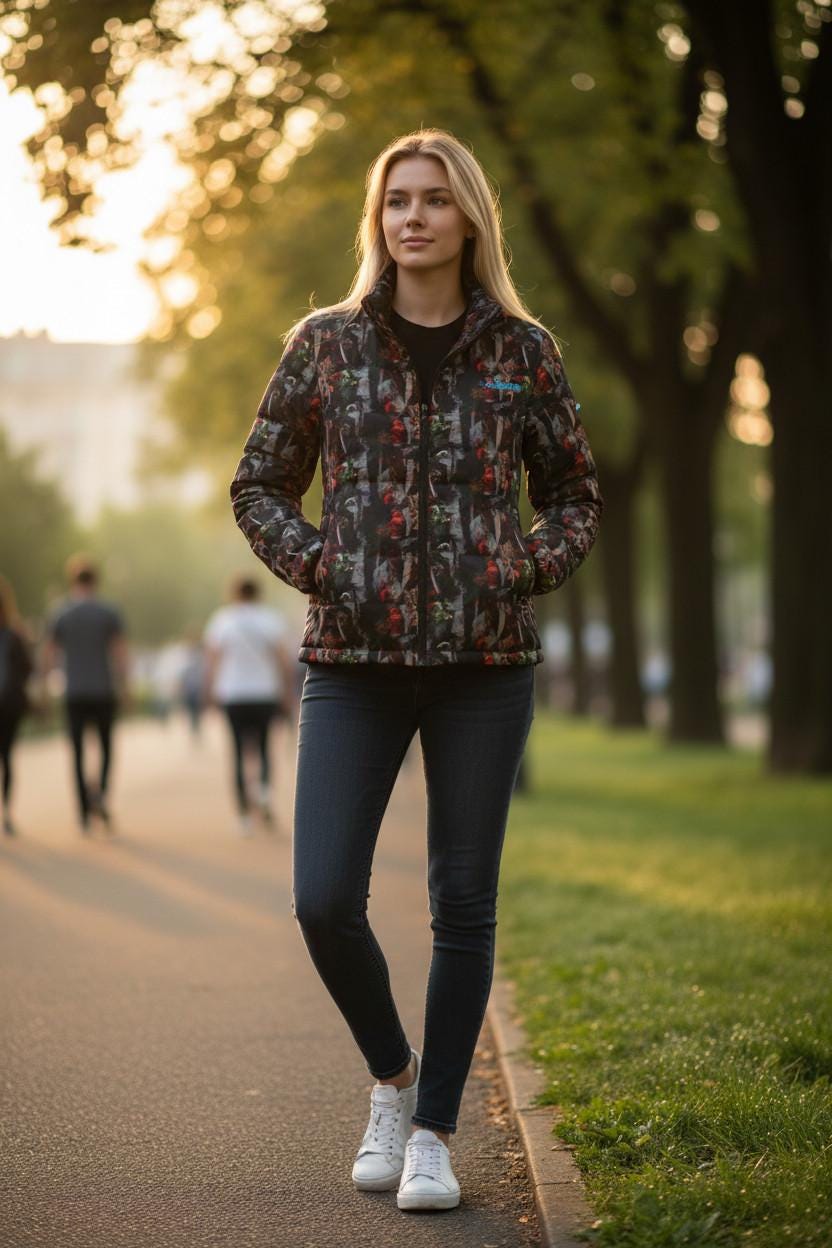 Floral Print Puffer Jacket: Trendy Lightweight Winter Outerwear