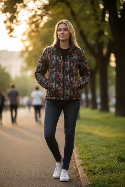 Floral Print Puffer Jacket: Trendy Lightweight Winter Outerwear
