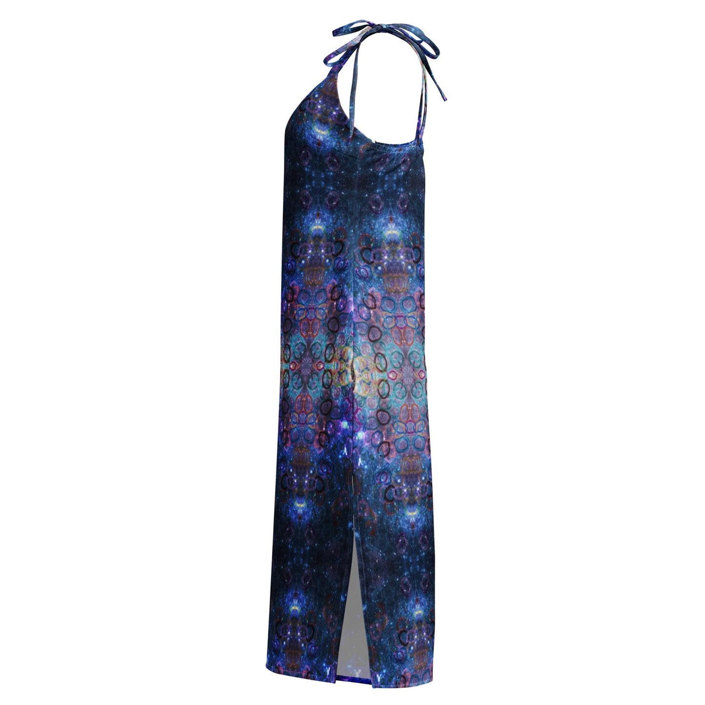 Galaxy Print Bodycon Midi Dress | Tie-Strap Polyester Chiffon