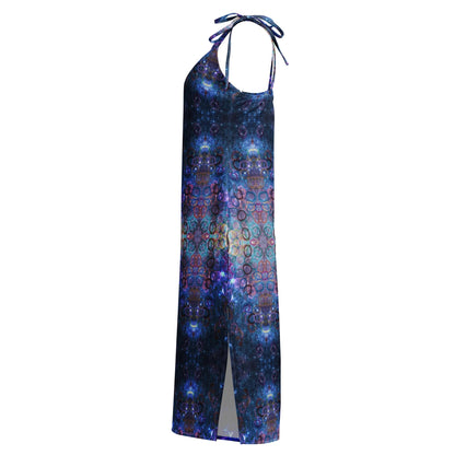 Galaxy Print Bodycon Midi Dress | Tie-Strap Polyester Chiffon