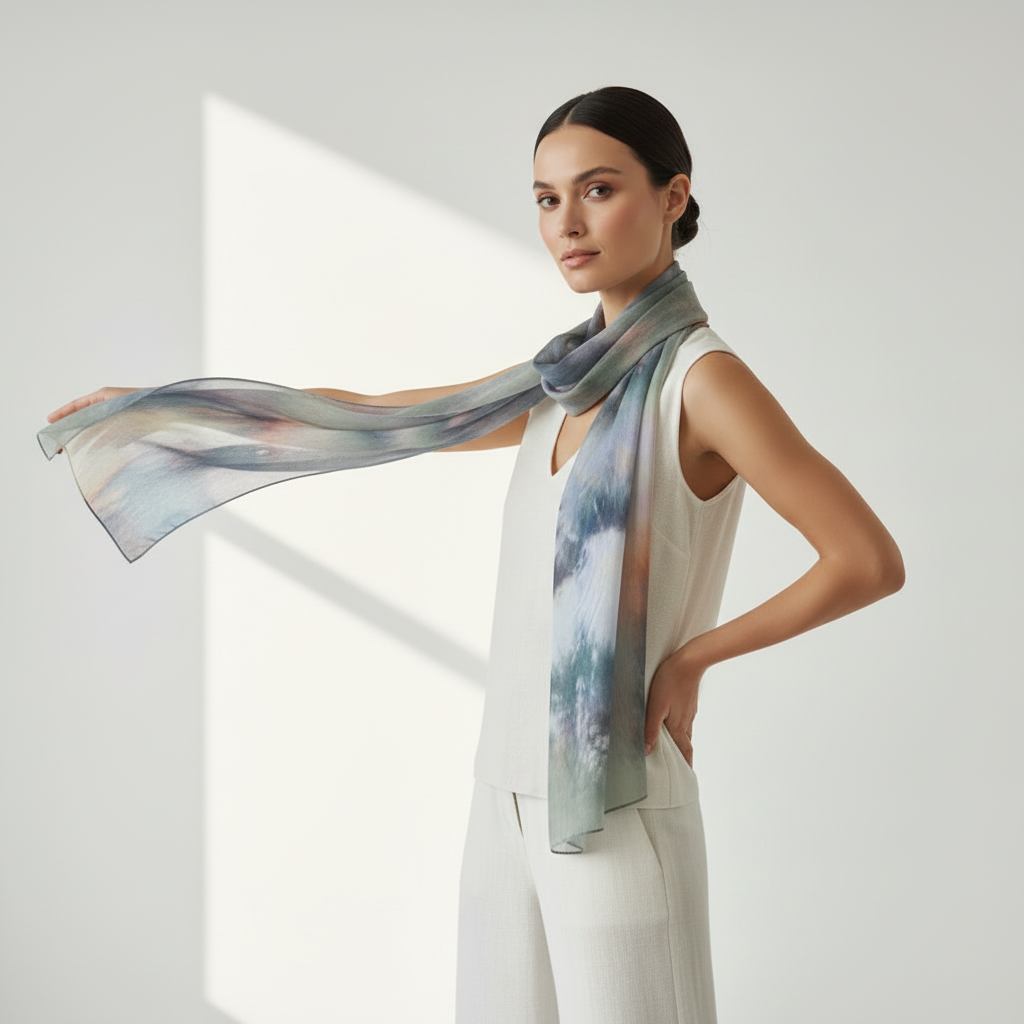 Handmade Rose Gold Ice-Dyed Silk Scarf: Luxurious Summer Shawl