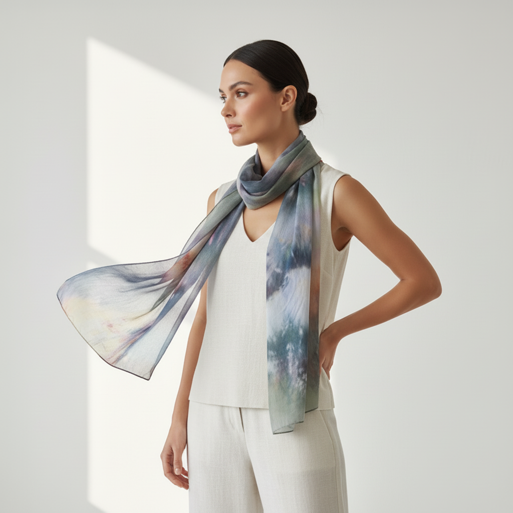 Handmade Rose Gold Ice-Dyed Silk Scarf: Luxurious Summer Shawl