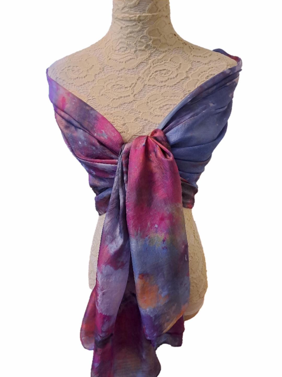 Ice Dyed Scarf: Vibrant Blue Purple Pink Lightweight Silk Scarf