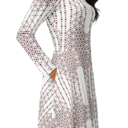 Bronze & White Skater Dress | Long Sleeve Midi with Pockets