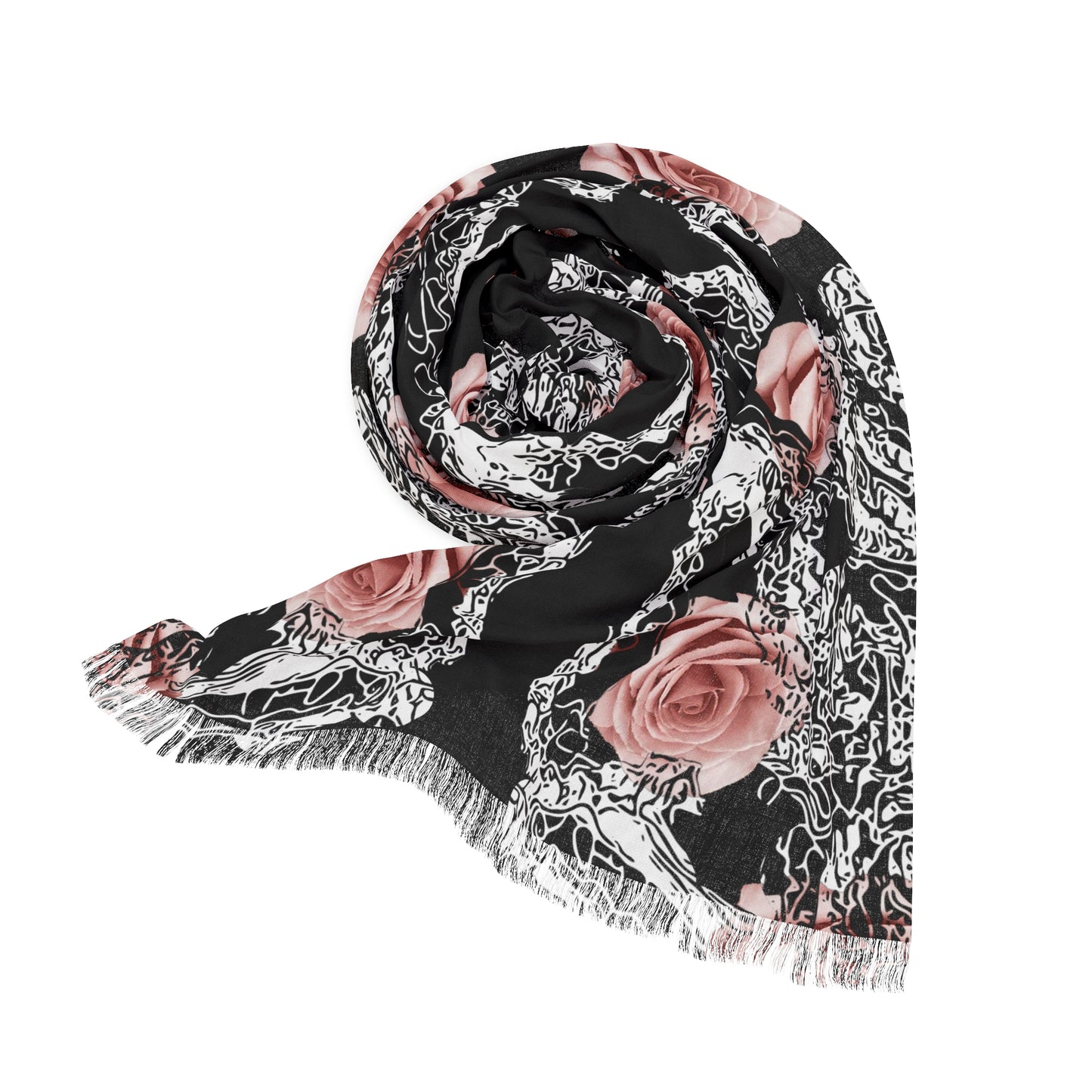 Rose & Snake Pattern Lightweight Scarf — Black Floral Gothic Wrap