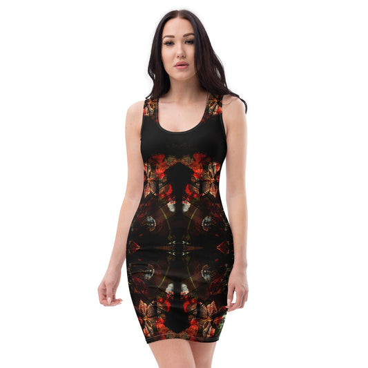 Black Rose Print Bodycon Dress: Elegant Party Gown