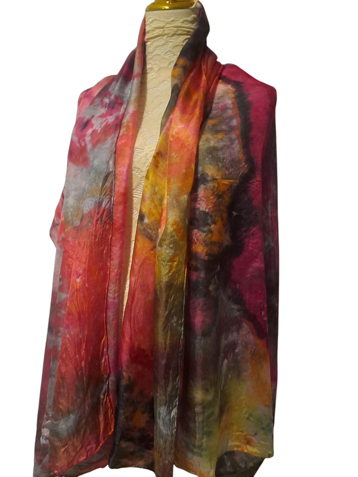 Red Abstract Scarf: Elegant Ice-Dyed Ladies Accessory